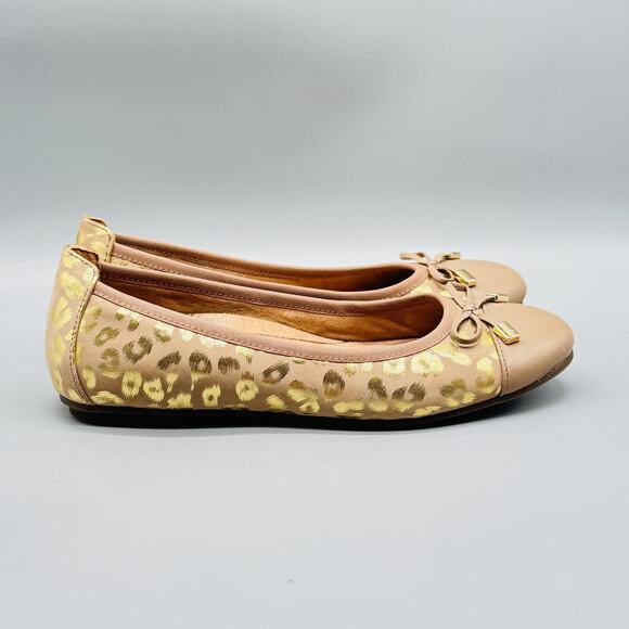 Vionic Shoes Womens 6 Tan Gold Leather Minna Ballet Flats Bow Orthotic Slip On - Picture 1 of 13